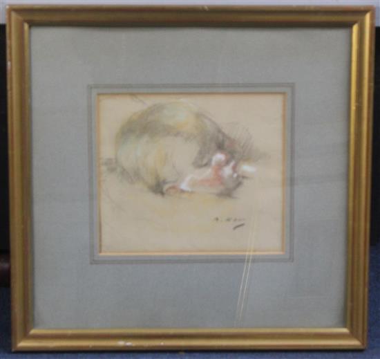Beatrice Howe (1867-1932) Bébé Soucant son Pouce, 7.5 x 8.5in.